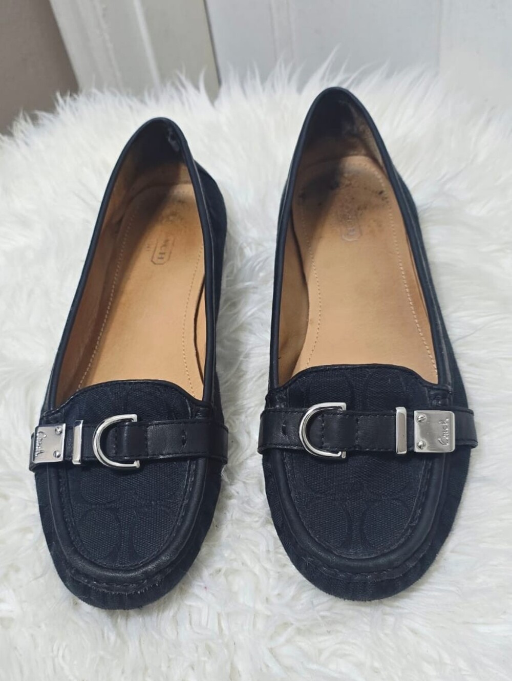 Coach Signature Jacquard Women Black Flats Shoes Loafers Sz 10B - Picture 1 of 8